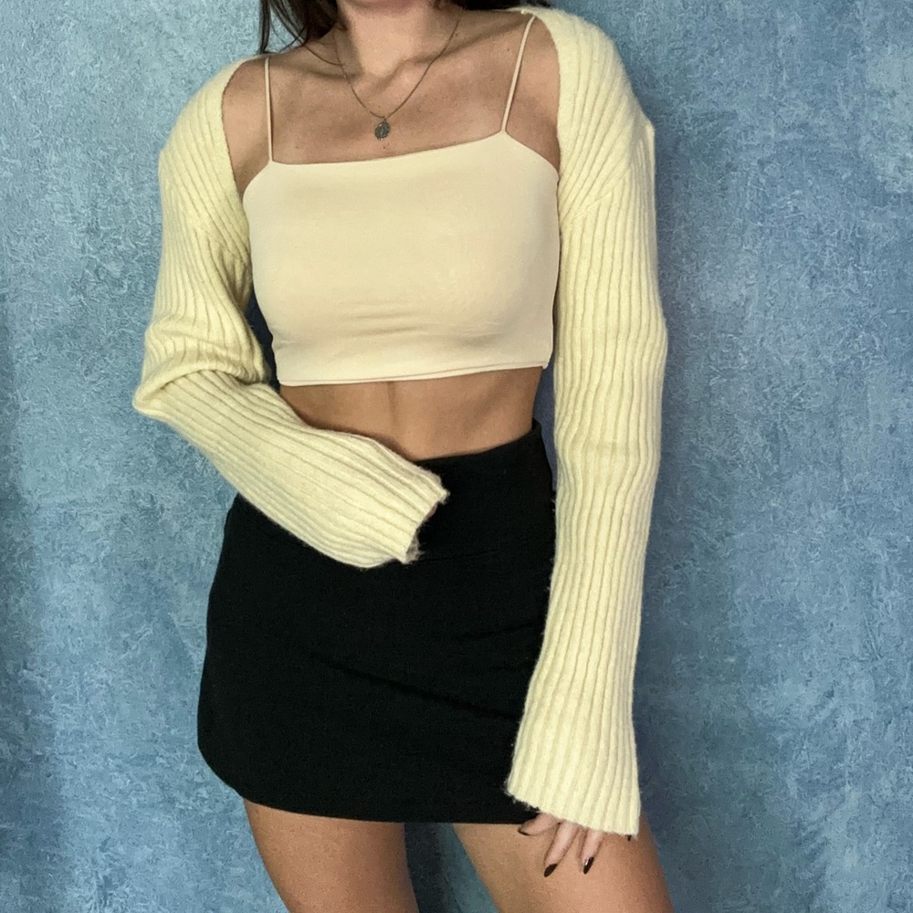 Princess Polly Cream Ribbed Shrug